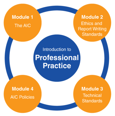 Graphic showing the four modules of the AIC 101: ITPP course